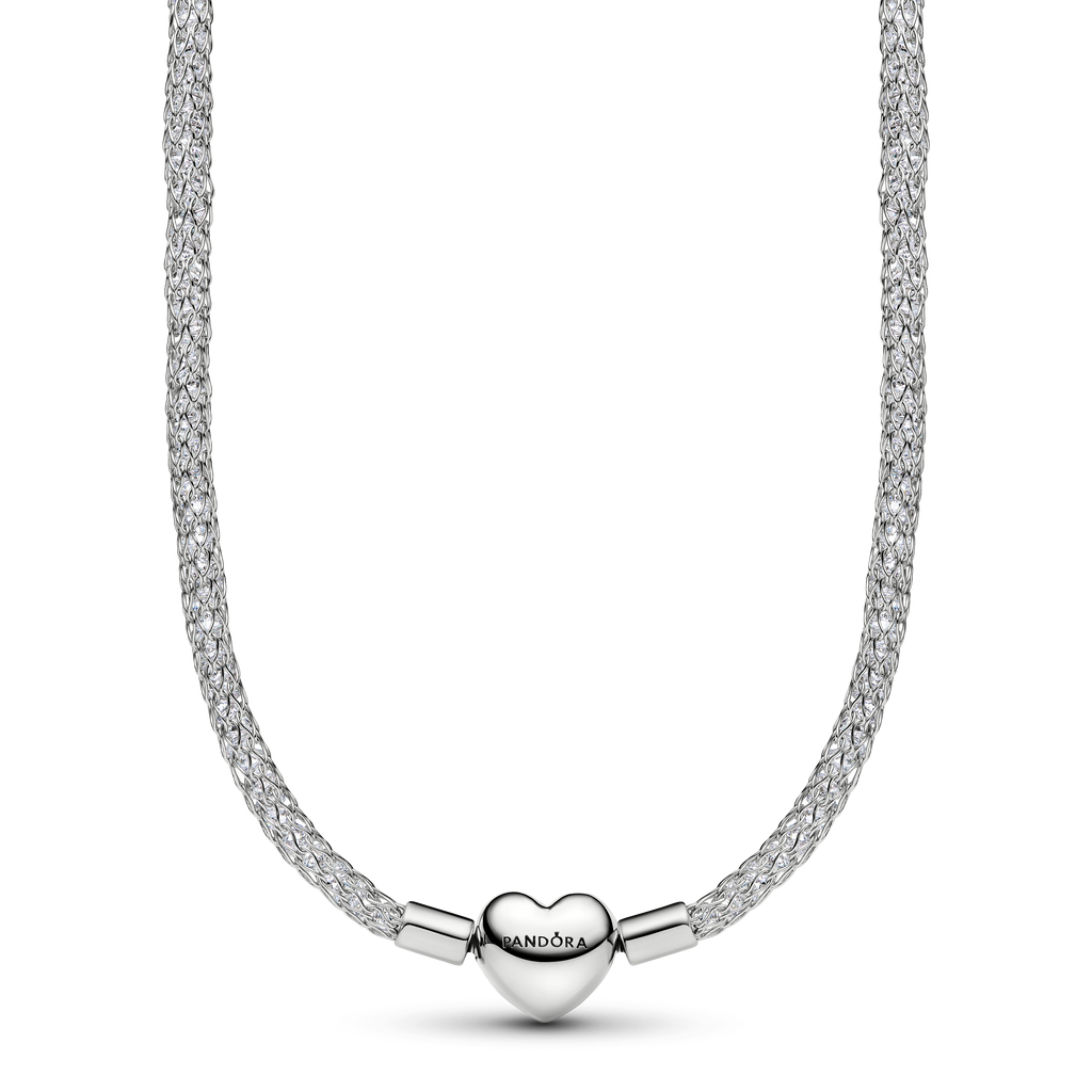 Platinum-Plated Heart Clasp Sparkling Mesh Necklace