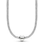 Platinum-Plated Heart Clasp Sparkling Mesh Necklace