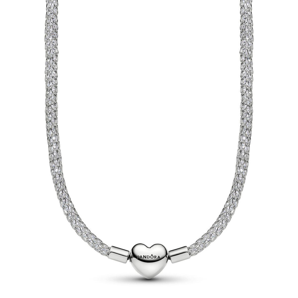 Platinum-Plated Heart Clasp Sparkling Mesh Necklace