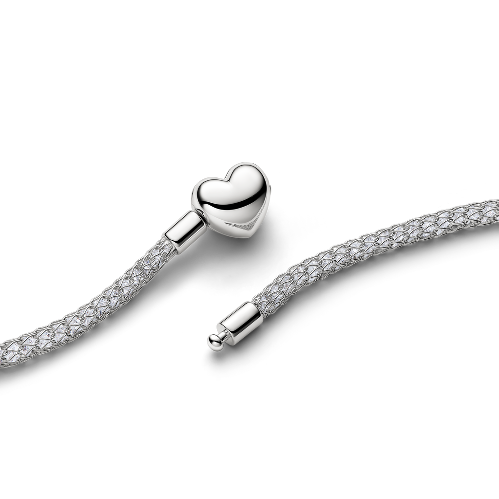 Platinum-Plated Heart Clasp Sparkling Mesh Necklace