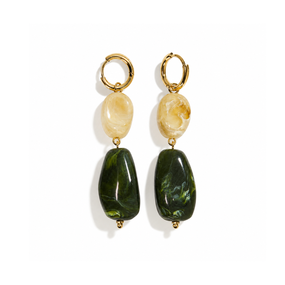 Olive  Cream Beaded Drop Earrings
