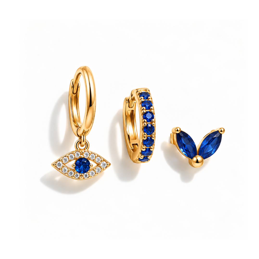 Blue Evil Eye Ear Stack – Set of 3 Pairs