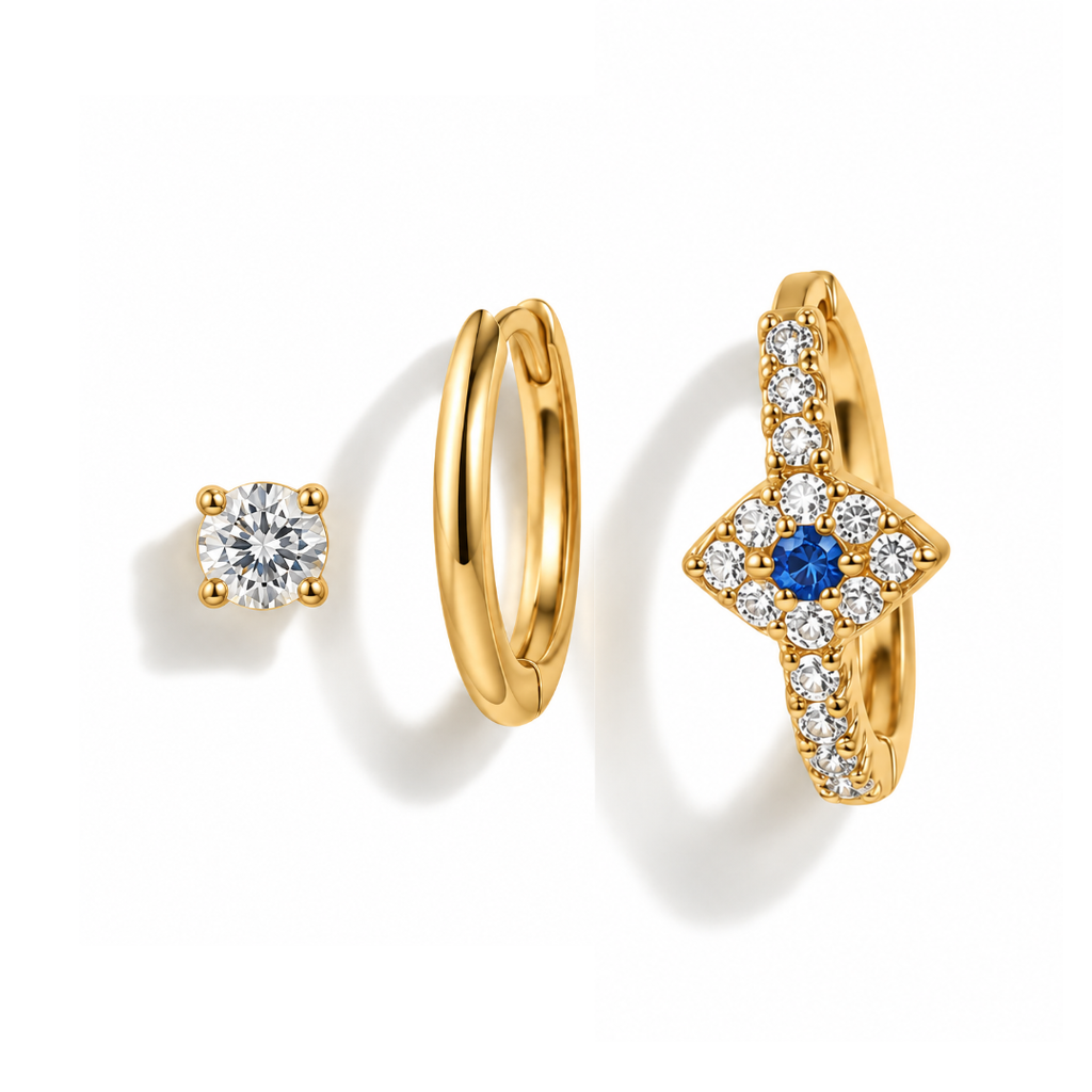 Sparkle Evil Eye Ear Stack – Set of 3 Pairs