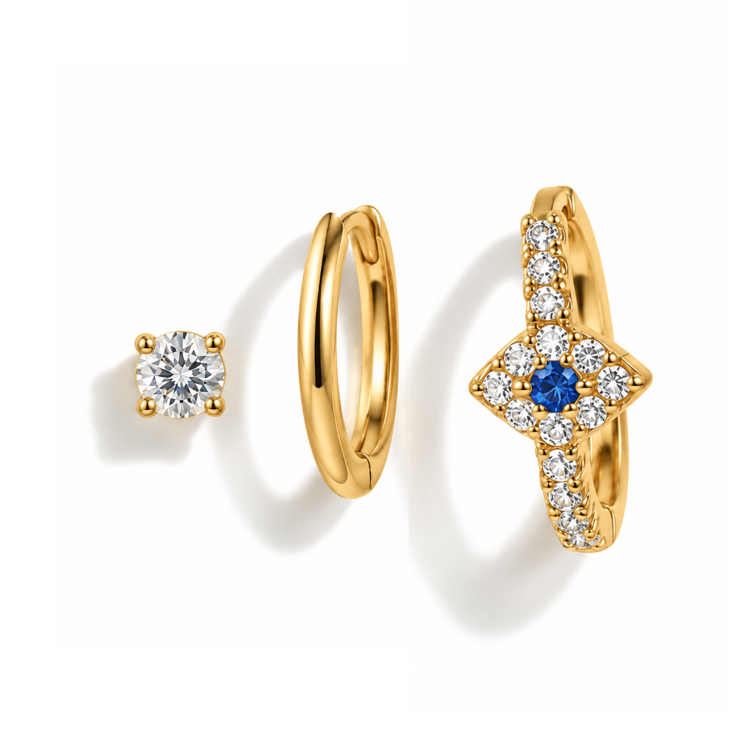 Sparkle Evil Eye Ear Stack – Set of 3 Pairs