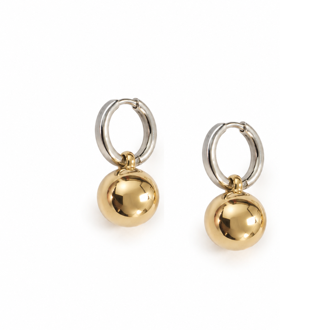 Two-Tone Sphere Drop Hoop Earrings