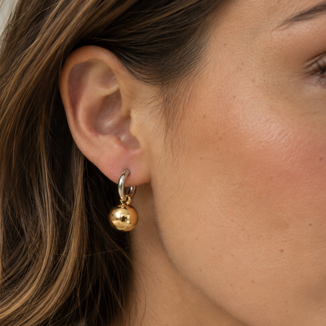 Two-Tone Sphere Drop Hoop Earrings