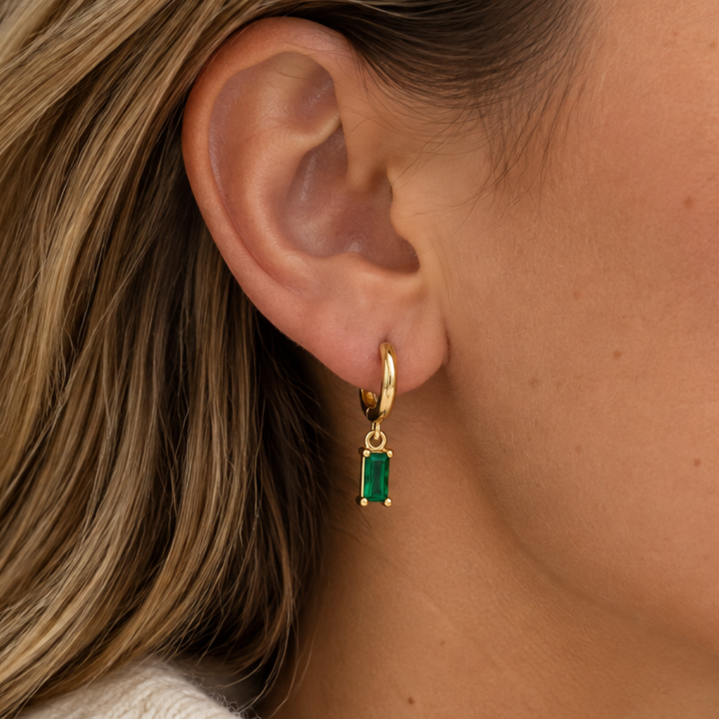 Gold Plated Baguette CZ Drop Hoops