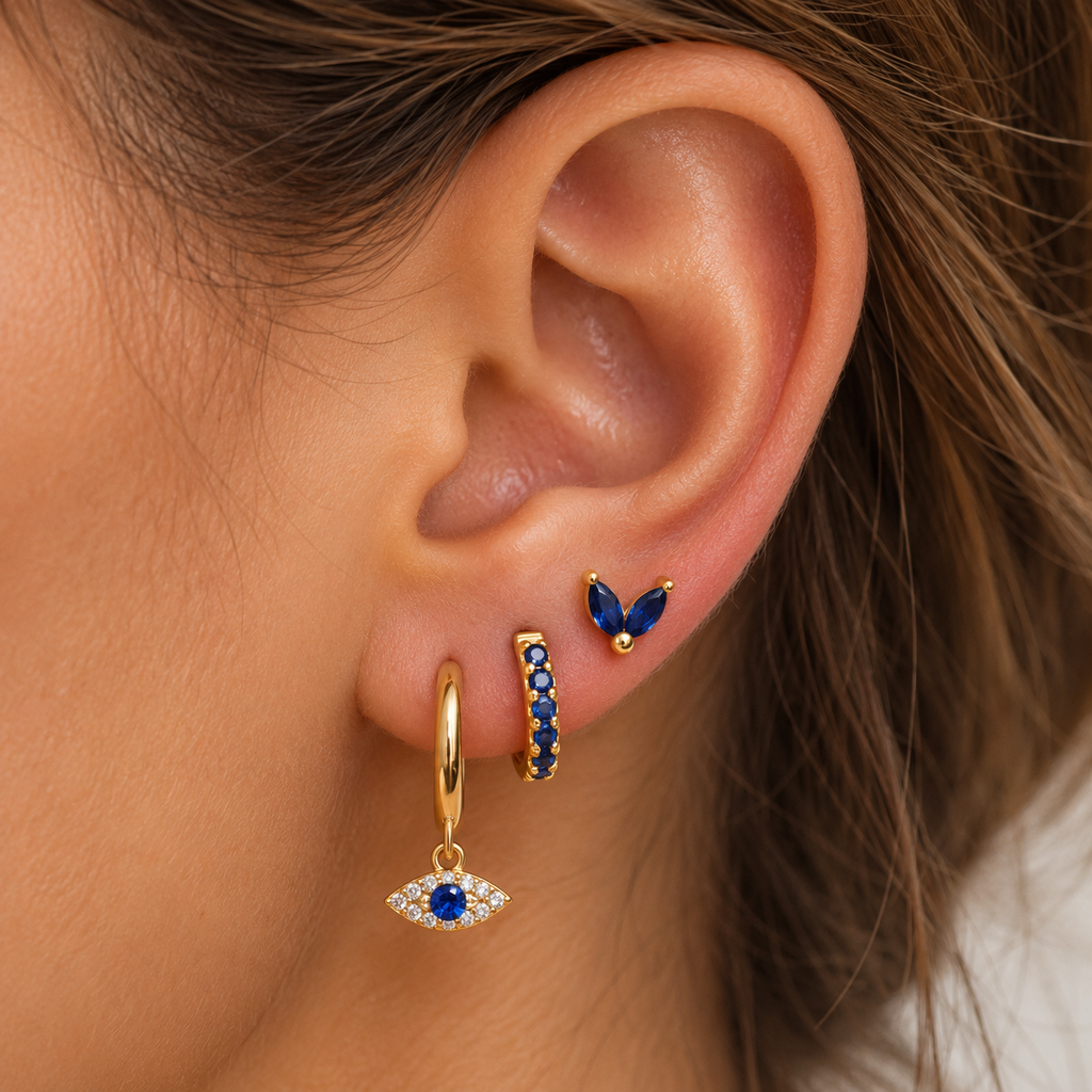 Blue Evil Eye Ear Stack – Set of 3 Pairs