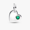 May Engravable Heart Green Stone Dangle Charm