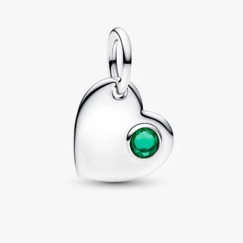 May Engravable Heart Green Stone Dangle Charm