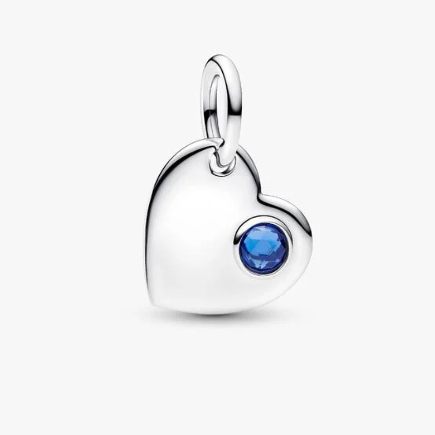 September Engravable Heart Blue Stone Dangle Charm