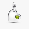 August Engravable Heart Spring Green Stone Dangle Charm
