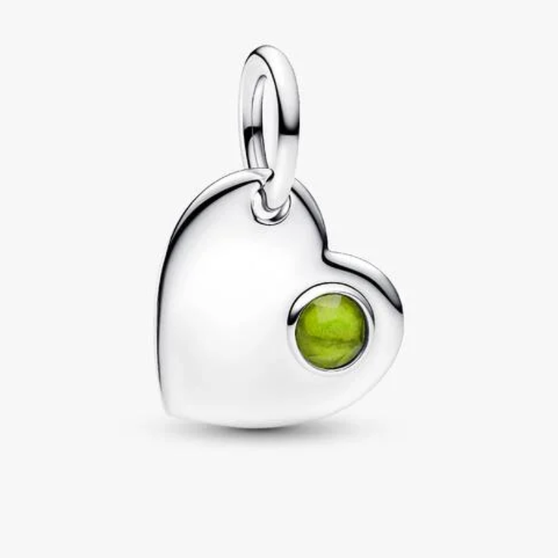 August Engravable Heart Spring Green Stone Dangle Charm