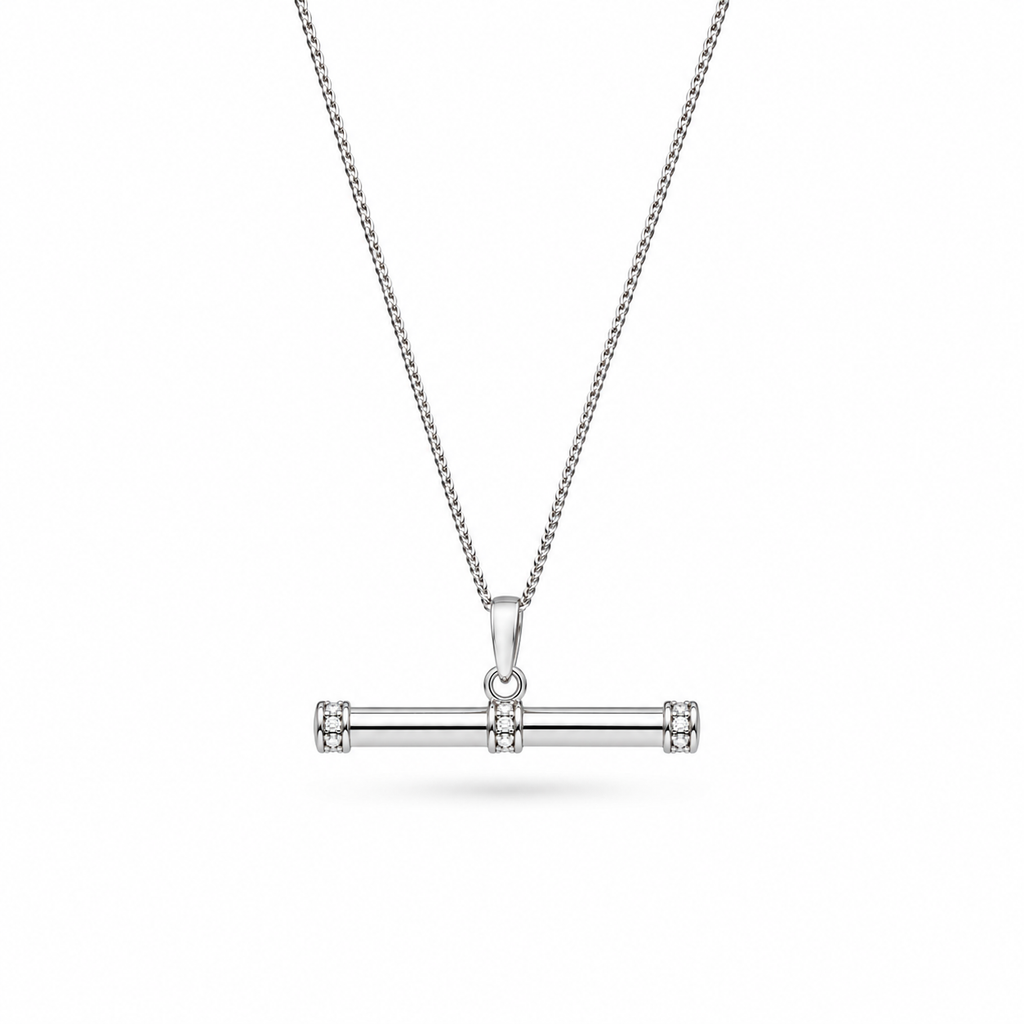 Silver Large CZ T-Bar necklace