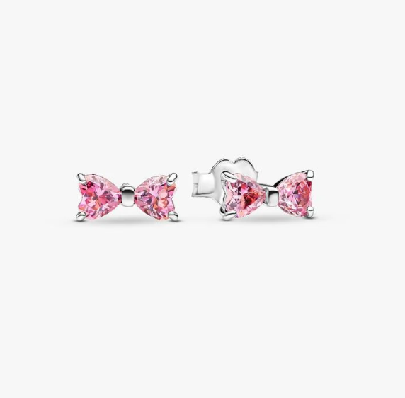 Sparkling Pink Bow Stud Earrings