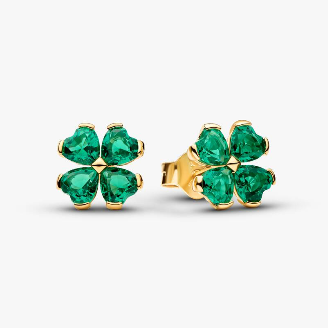 Green Lucky Clover Stud Earrings