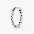Silver ring with heart-shaped designs on a white background