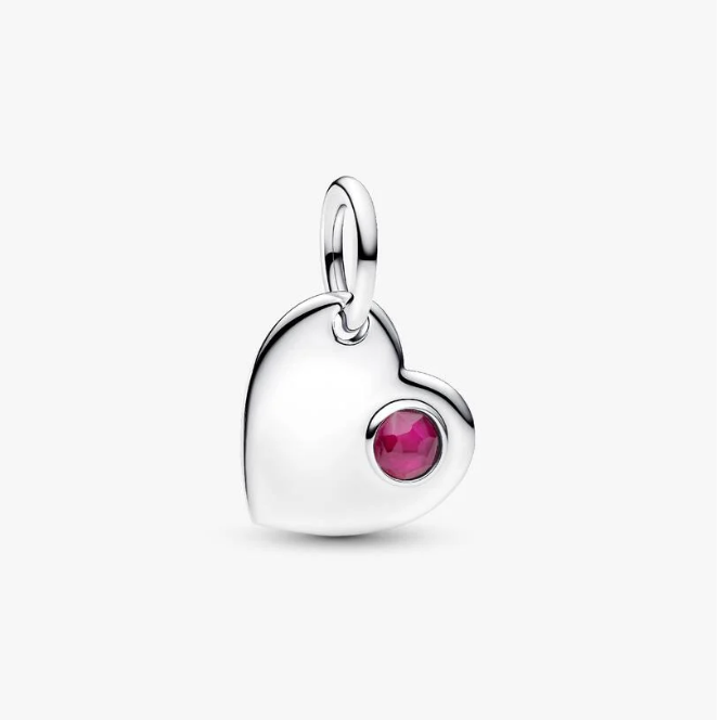 July Engravable Heart True Red Stone Dangle Charm