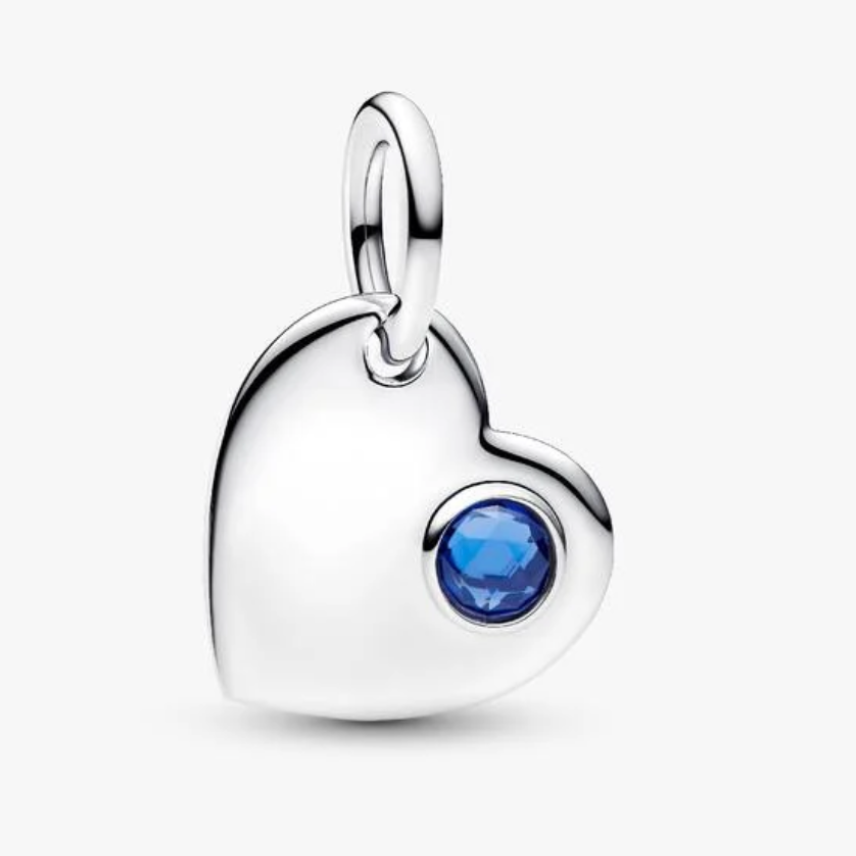 September Engravable Heart Blue Stone Dangle Charm