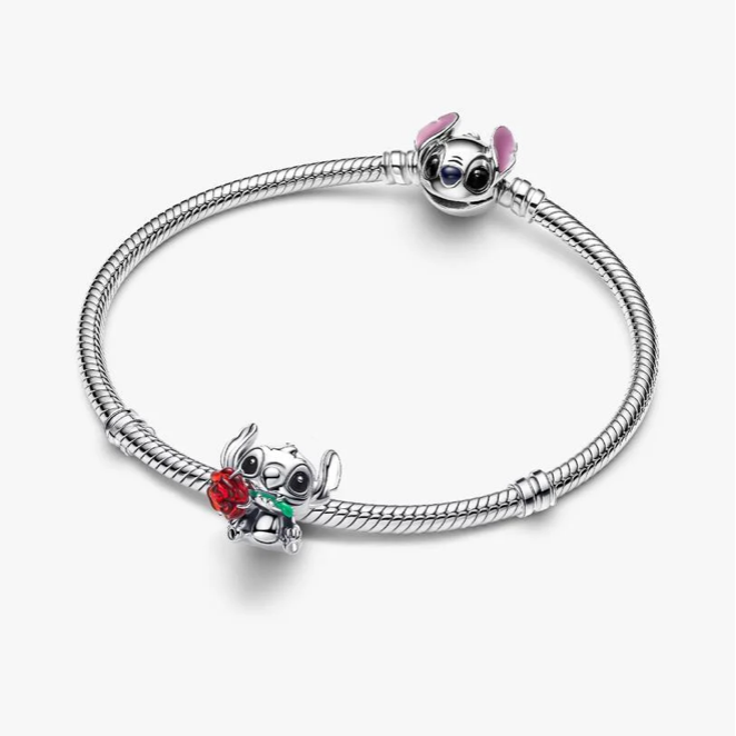 Disney Stitch Rose Murano Glass Charm