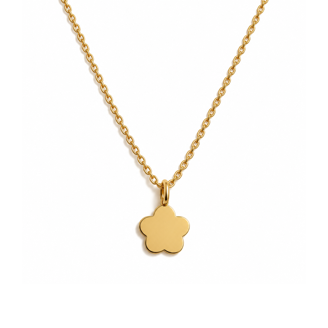Golden Flower Disc Pendant, engravable personalised necklace