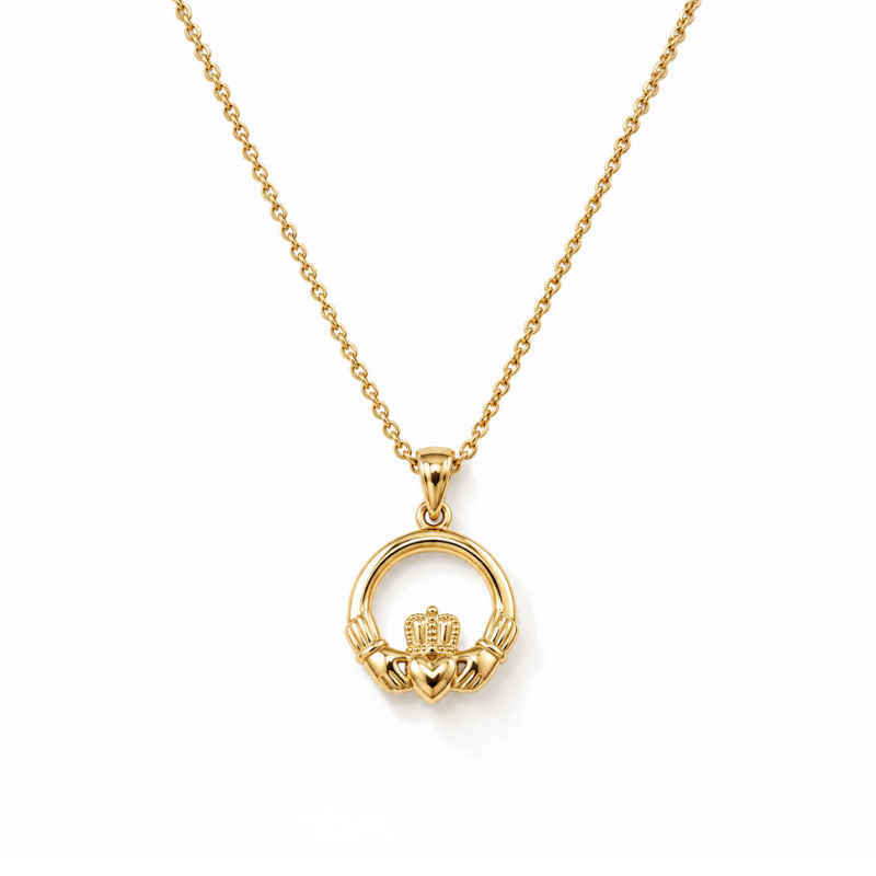 Gold Plated Claddagh Circle Necklace