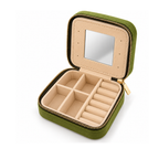 Olive Green Travel Jewellery Box with Mirror