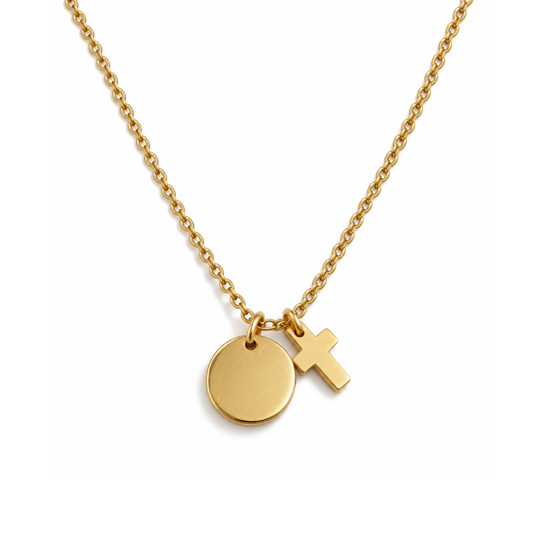 Small Disc and Cross Pendant personalised necklace