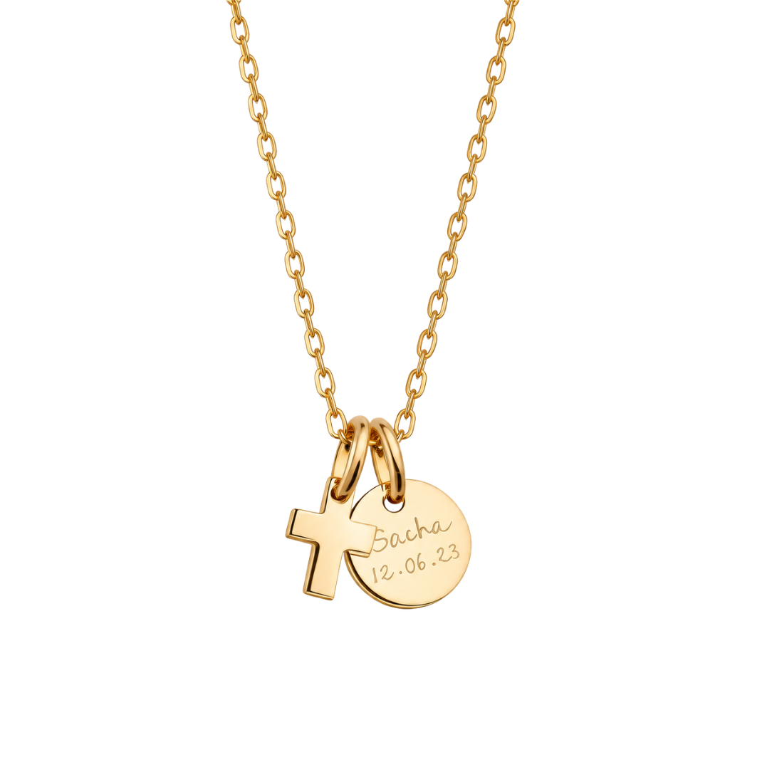Small Disc and Cross Pendant necklace, detail